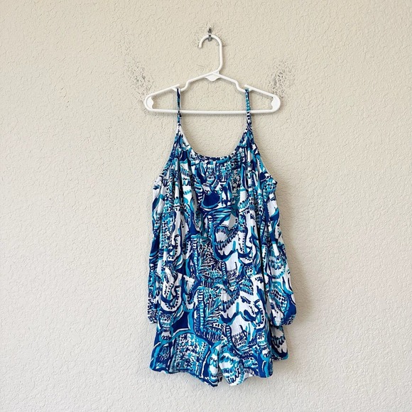 LILLY PULITZER Girls Keep On Trunkin' Elephant Romper in Blue - Picture 3 of 10